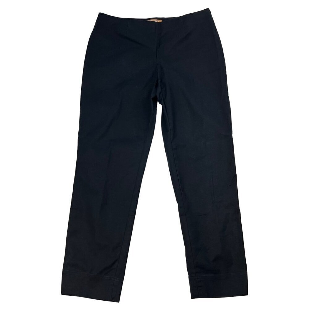 Ellen Tracy Women’s Mid Rise Flat Front Chino Pants Black Side Zipper 8